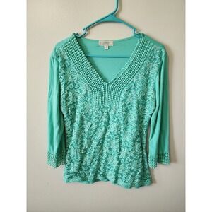 Shannon Ford New York Turquoise Lace Crochet-Trim Top Size Medium